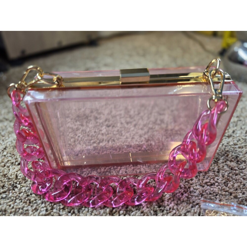 Pink Box Top Handle Bag Gold Hardware Detachable Strap Chain Accent Women